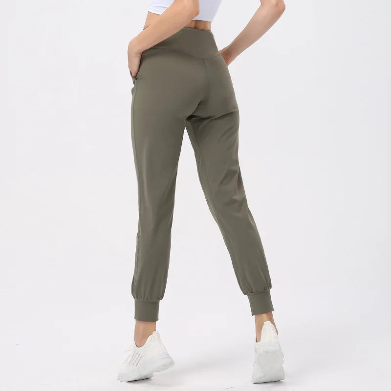 Nylon tat weave high waist girdle yoga pants women's elastic waist no pocket - product image