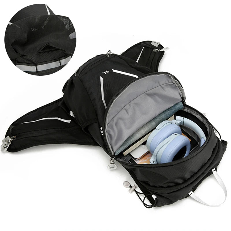 Nylon ultralight softback hydration backpack with reflective strips and external mounting system - product image