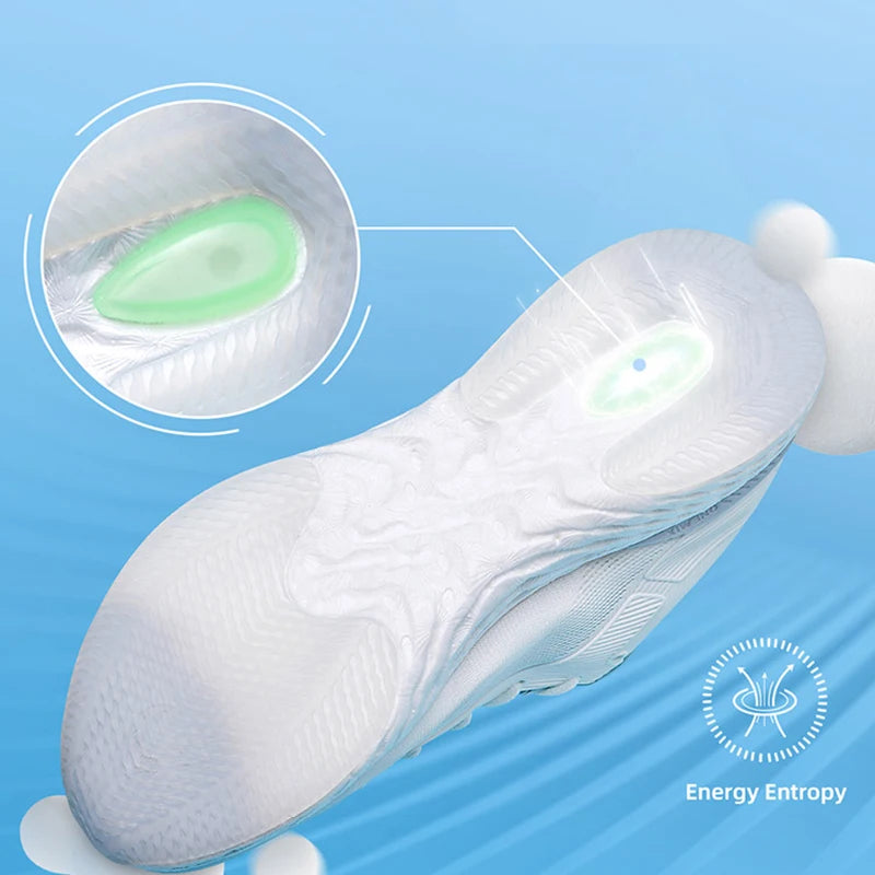 White Mesh Running Shoes With Pu Insole Rubber Outsole Lunarlite Tech - Product Image