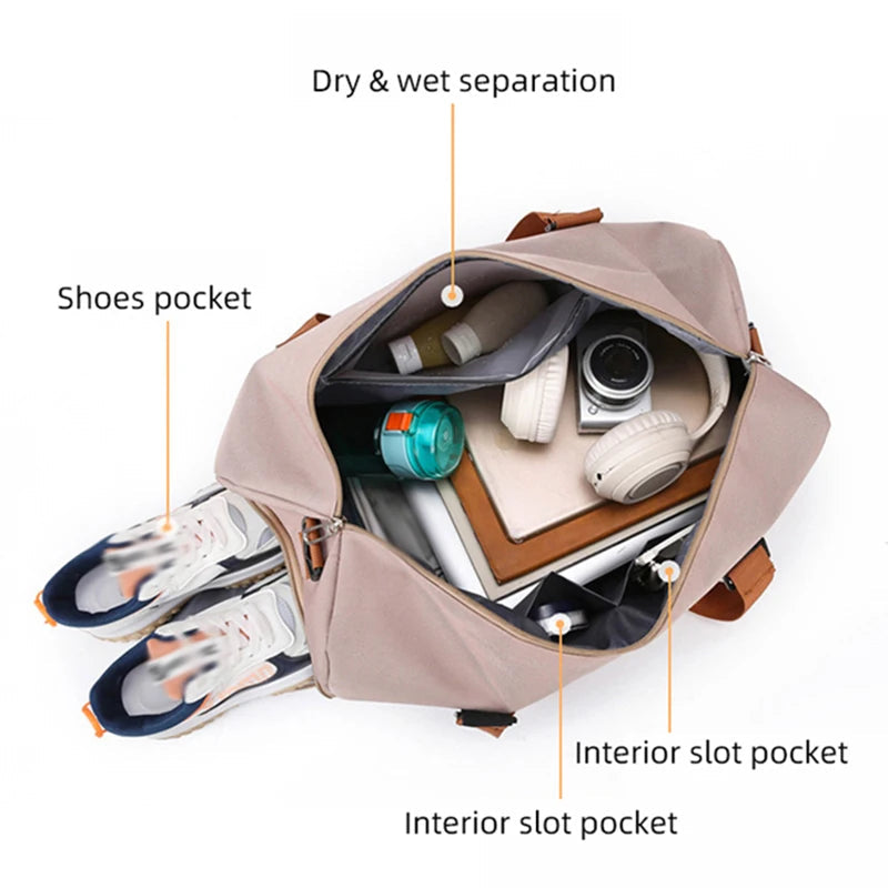 Oxford large capacity gym duffel bag with wet dry separation, shoe compartment, and yoga mat strap - product image