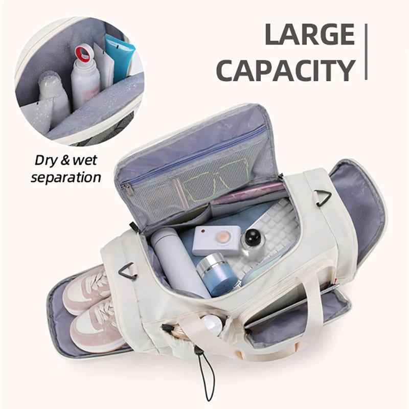 Oxford large capacity travel duffel bag with dry wet separation and shoe compartment - product image