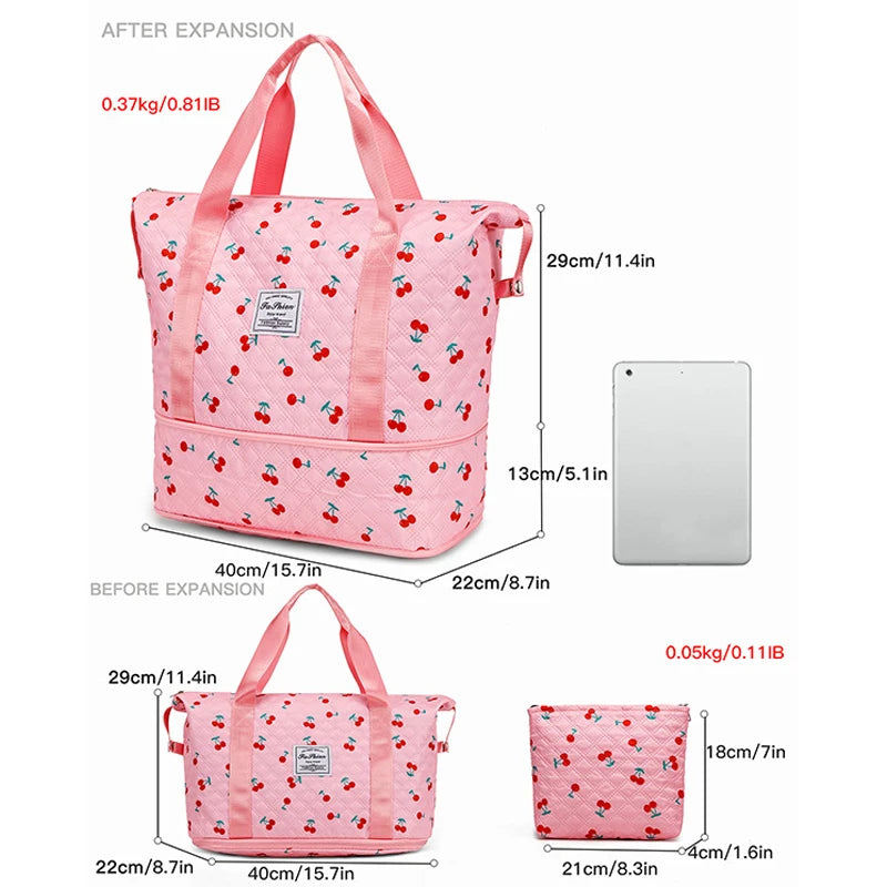 Oxford lightweight large capacity casual tote bag with expansion zipper and multiple pockets - product image