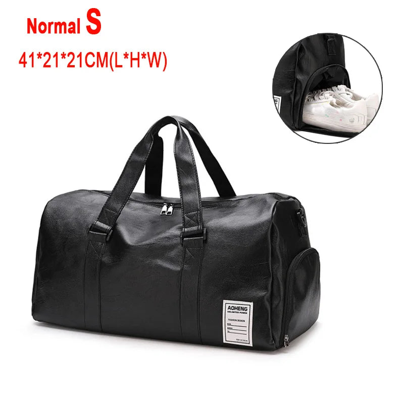 Pu leather gym bag with dry/wet separation and independent shoe compartment - product image