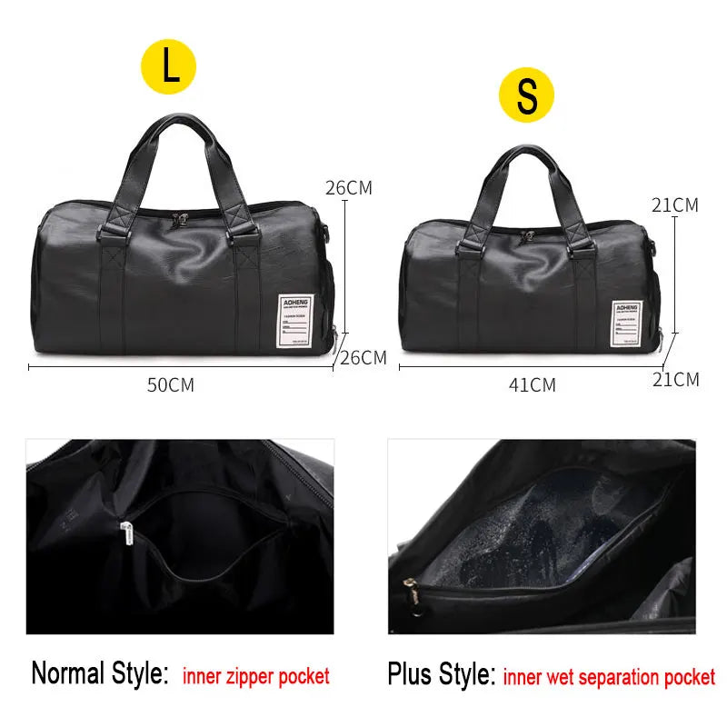 Pu leather gym bag with dry/wet separation and independent shoe compartment - product image