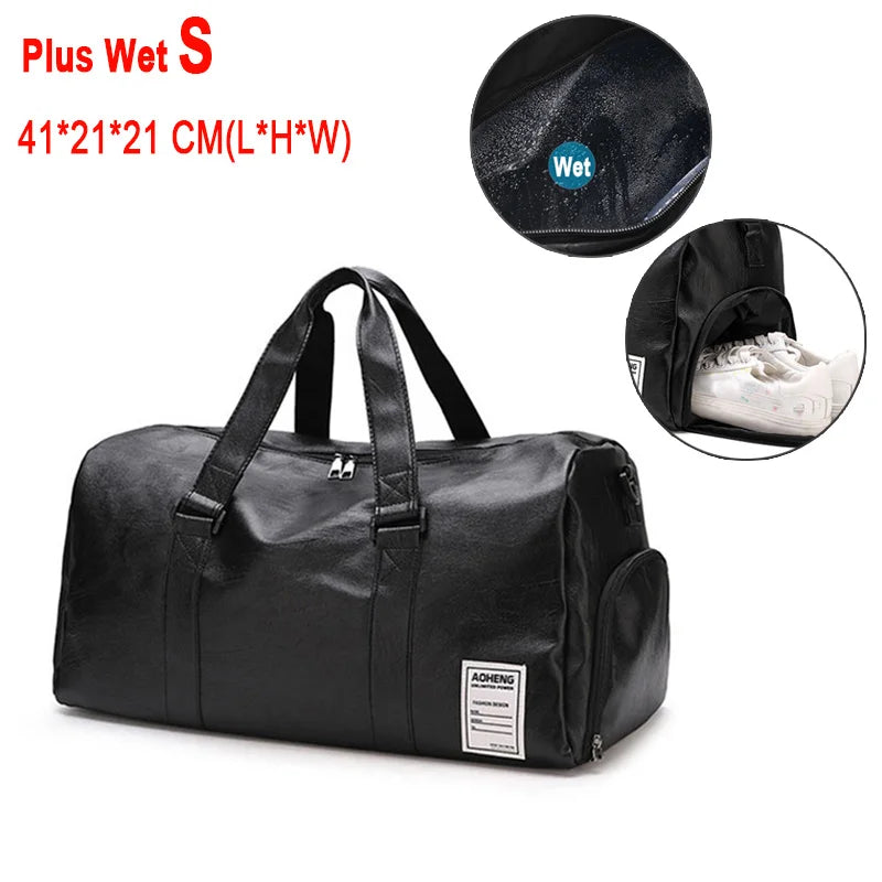 Pu leather gym bag with dry/wet separation and independent shoe compartment - product image