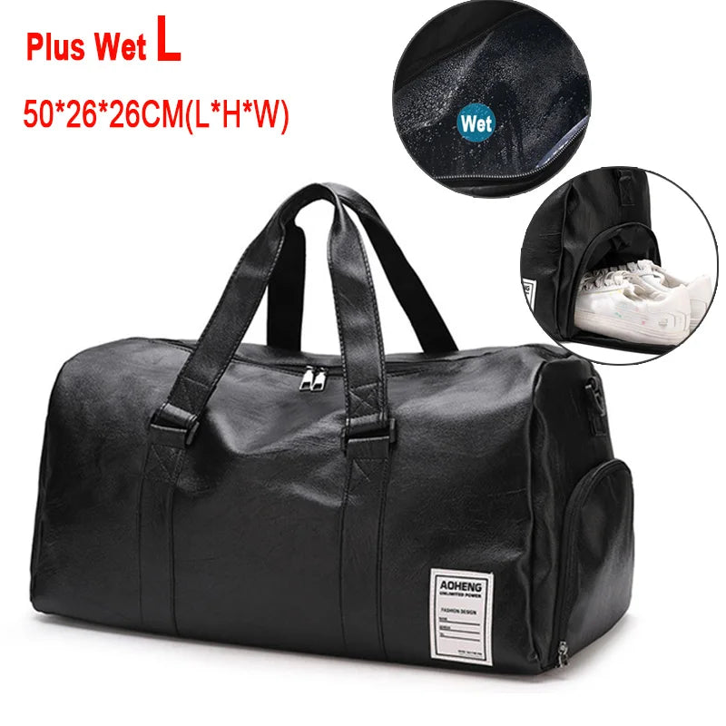 Pu leather gym bag with dry/wet separation and independent shoe compartment - product image