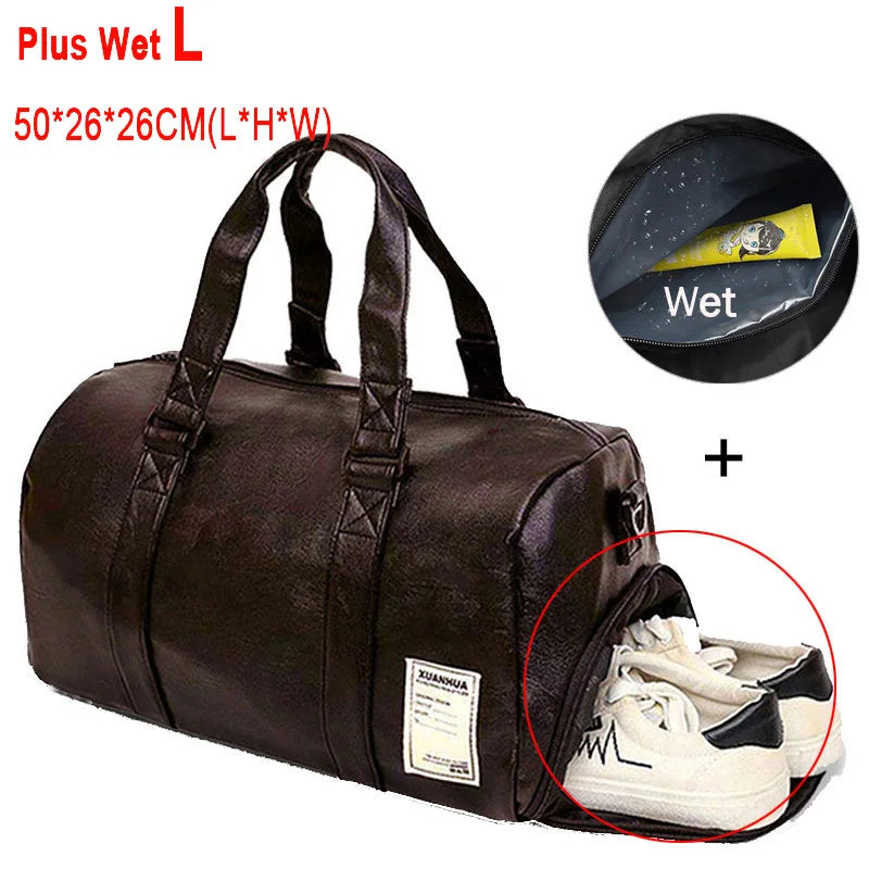Pu leather gym bag with dry/wet separation and independent shoe compartment - product image