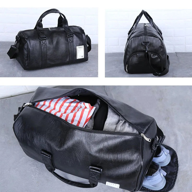 Pu leather waterproof gym bag with independent shoe pocket and multi-compartment design - product image