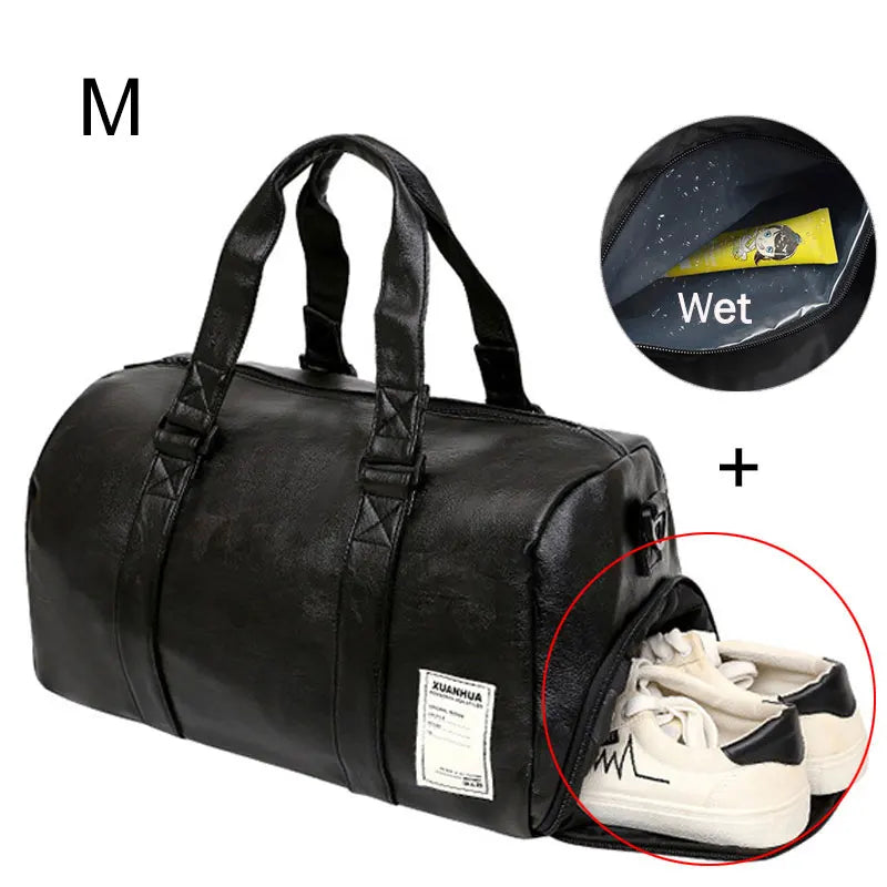 Pu leather waterproof gym bag with independent shoe pocket and multi-compartment design - product image