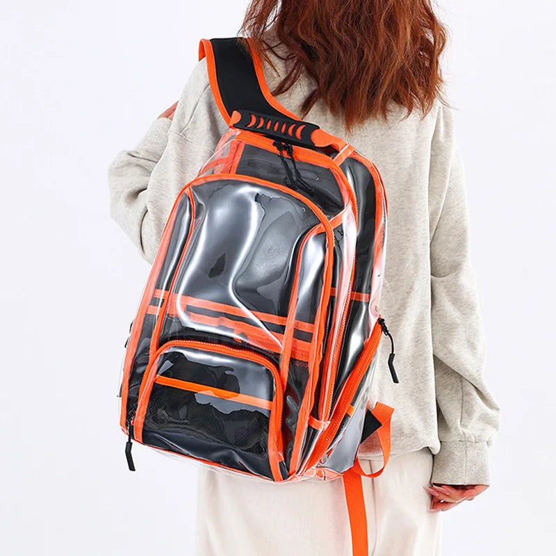 Pvc transparent large capacity multi-pocket waterproof softback backpack with trolley strap - product image