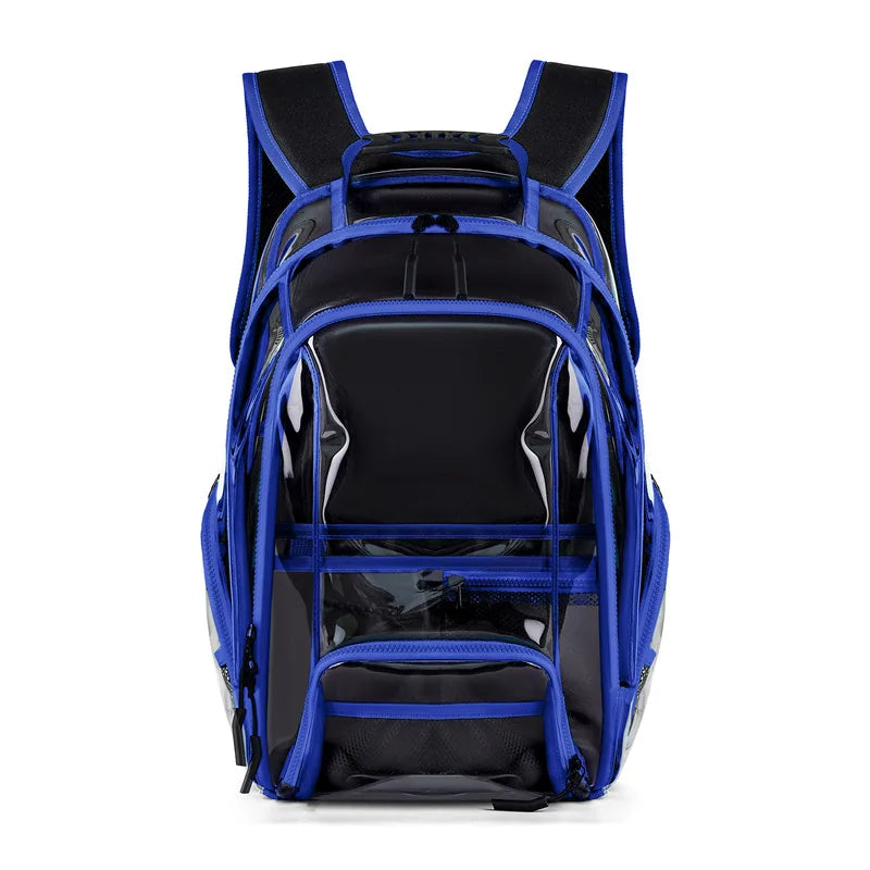 Pvc transparent large capacity multi-pocket waterproof softback backpack with trolley strap - product image