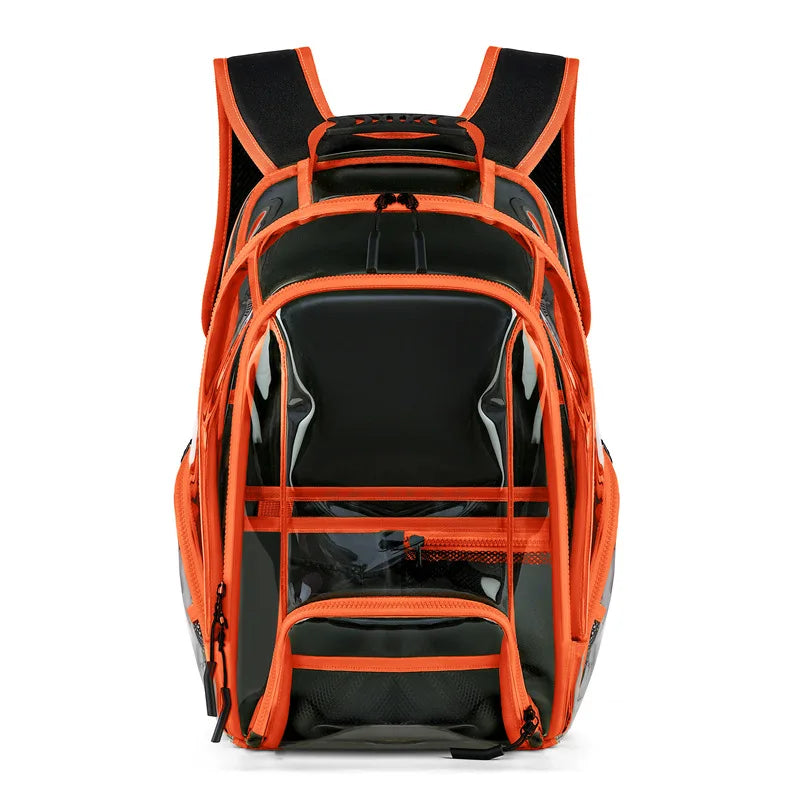 Pvc transparent large capacity multi-pocket waterproof softback backpack with trolley strap - product image