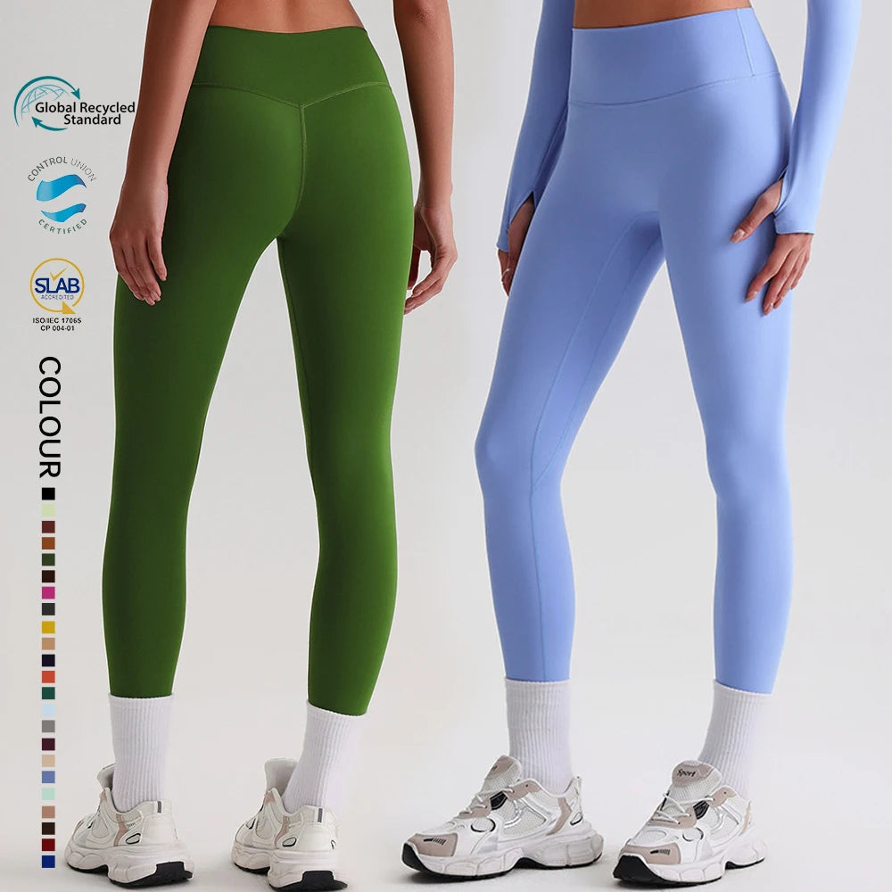 Recycled polyester high waist ankle length nylon yoga leggings - product image