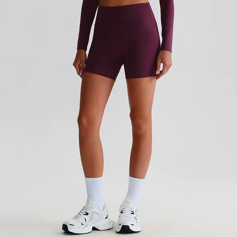 Recycled polyester high waist knit nylon workout sport shorts - product image