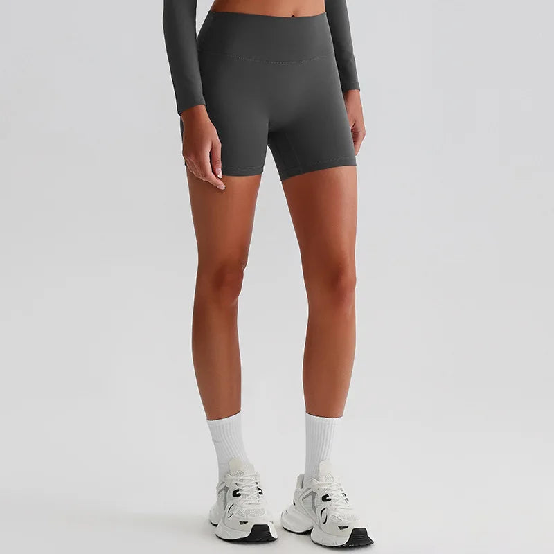 Recycled polyester high waist knit nylon workout sport shorts - product image
