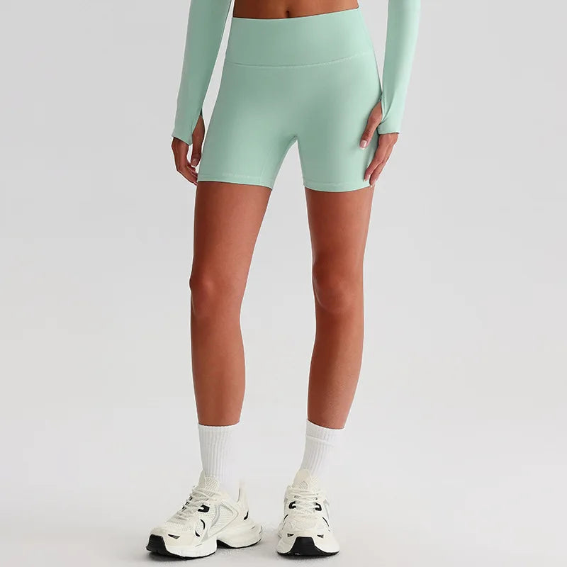 Recycled polyester high waist knit nylon workout sport shorts - product image