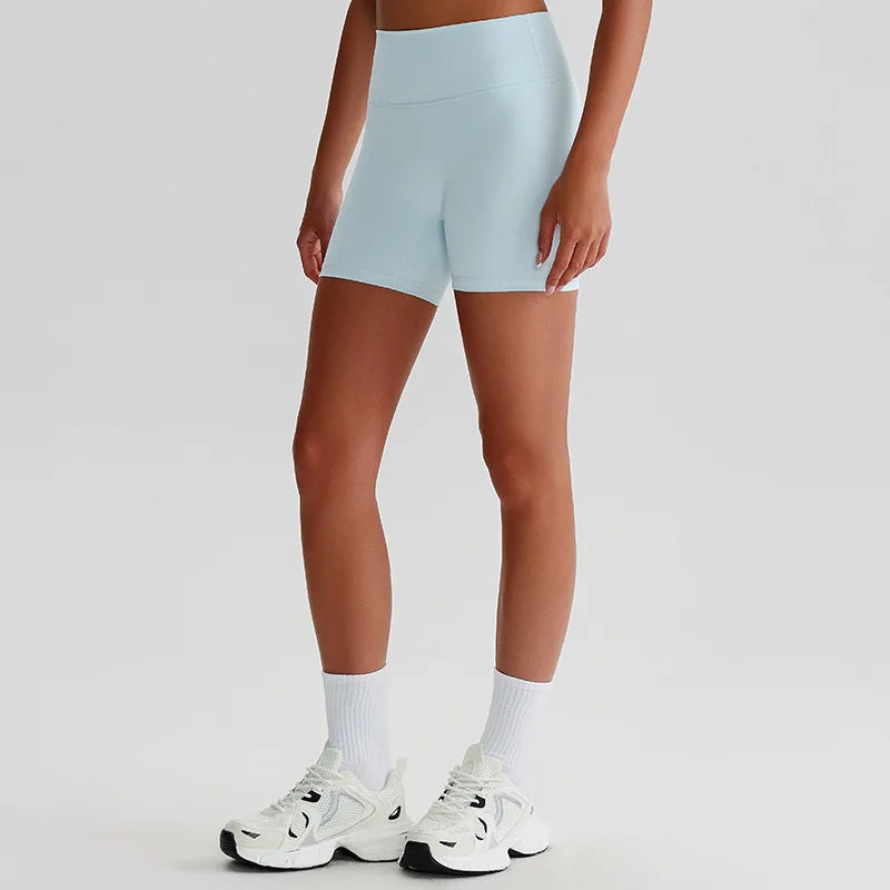 Recycled polyester high waist knit nylon workout sport shorts - product image