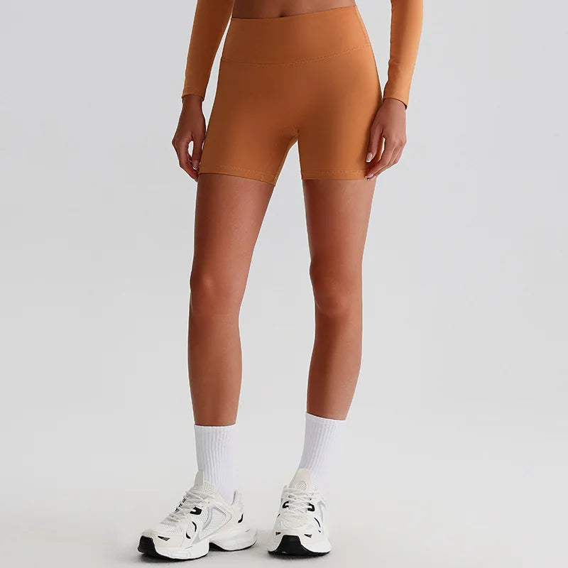 Recycled polyester high waist knit nylon workout sport shorts - product image