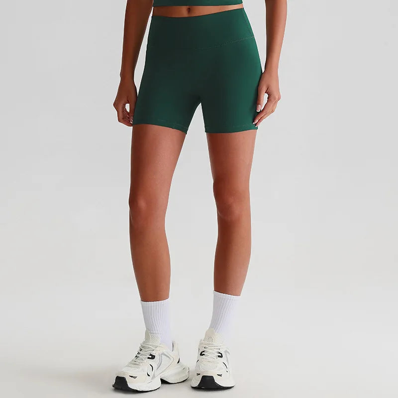 Recycled polyester high waist knit nylon workout sport shorts - product image