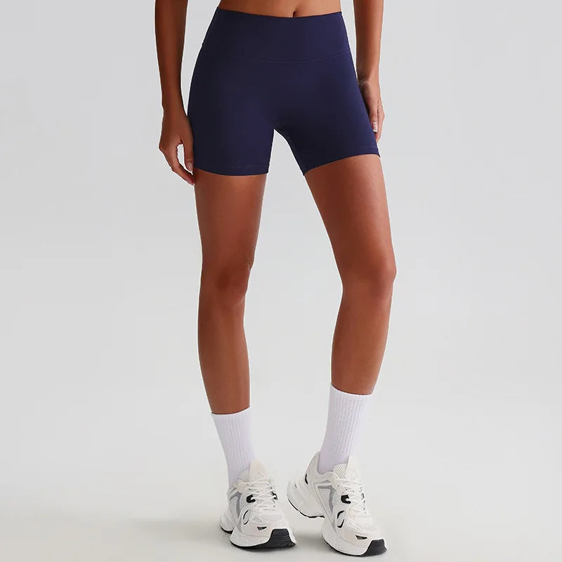 Recycled polyester high waist knit nylon workout sport shorts - product image