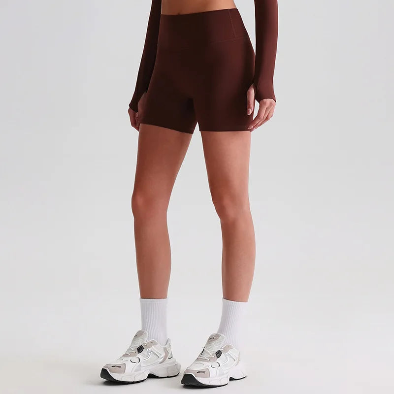 Recycled polyester high waist knit nylon workout sport shorts - product image