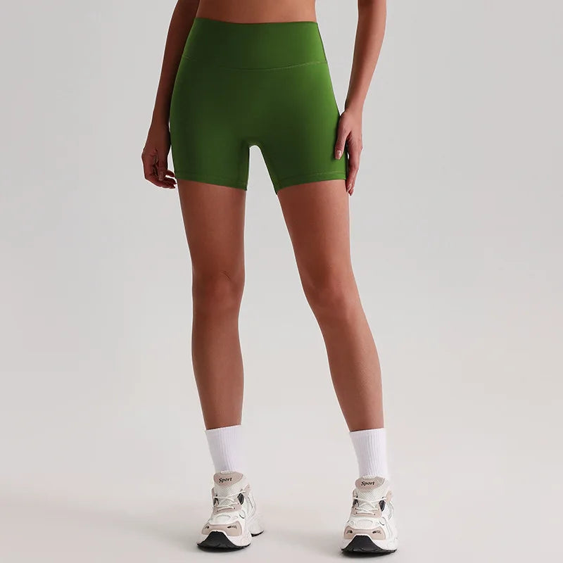 Recycled polyester high waist knit nylon workout sport shorts - product image