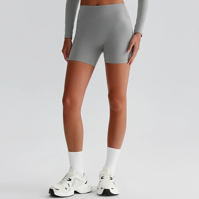 Recycled polyester high waist knit nylon workout sport shorts - product image
