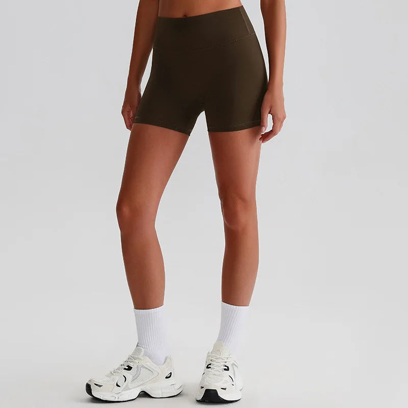 Recycled polyester high waist knit nylon workout sport shorts - product image