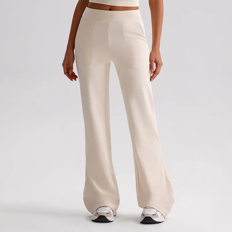 Recycled polyester knit high waist straight cut jogger pants with pocket women's - product image