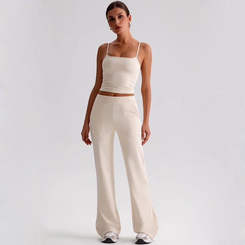 Recycled polyester knit high waist straight cut jogger pants with pocket women's - product image