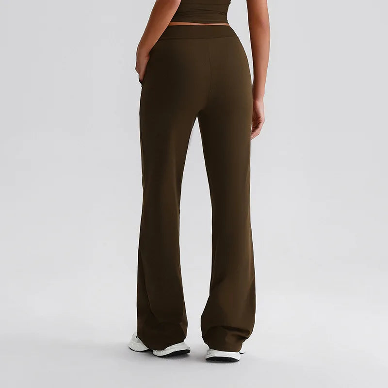 Recycled polyester knit high waist straight cut jogger pants with pocket women's - product image