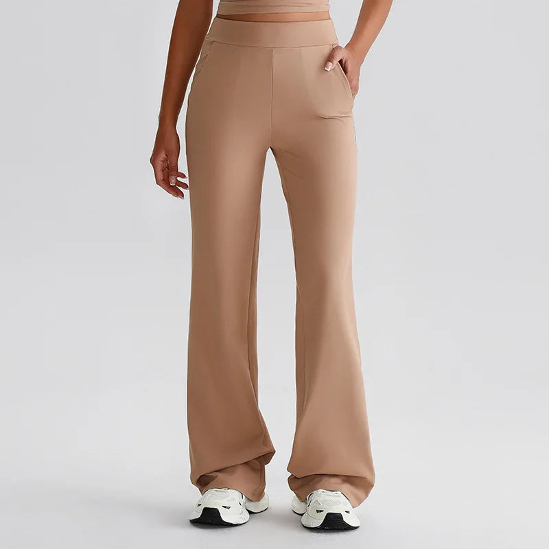 Recycled polyester knit high waist straight cut jogger pants with pocket women's - product image