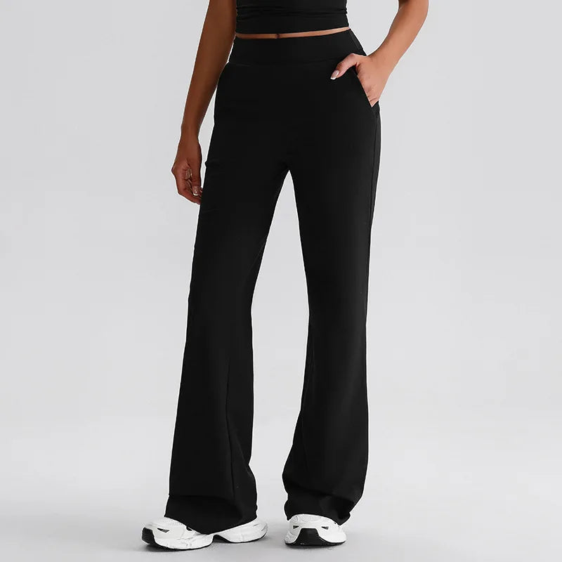 Recycled polyester knit high waist straight cut jogger pants with pocket women's - product image
