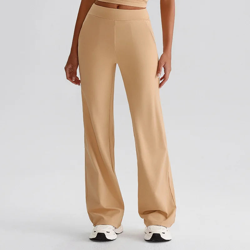 Recycled polyester knit high waist straight cut jogger pants with pocket women's - product image