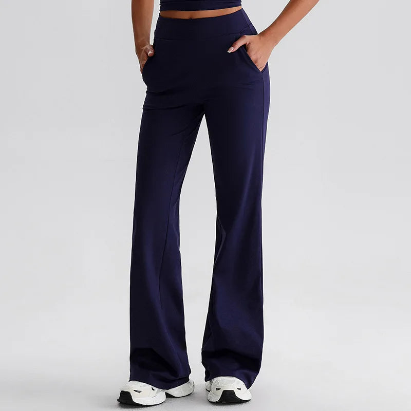 Recycled polyester knit high waist straight cut jogger pants with pocket women's - product image