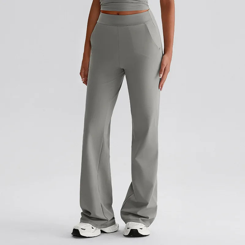 Recycled polyester knit high waist straight cut jogger pants with pocket women's - product image