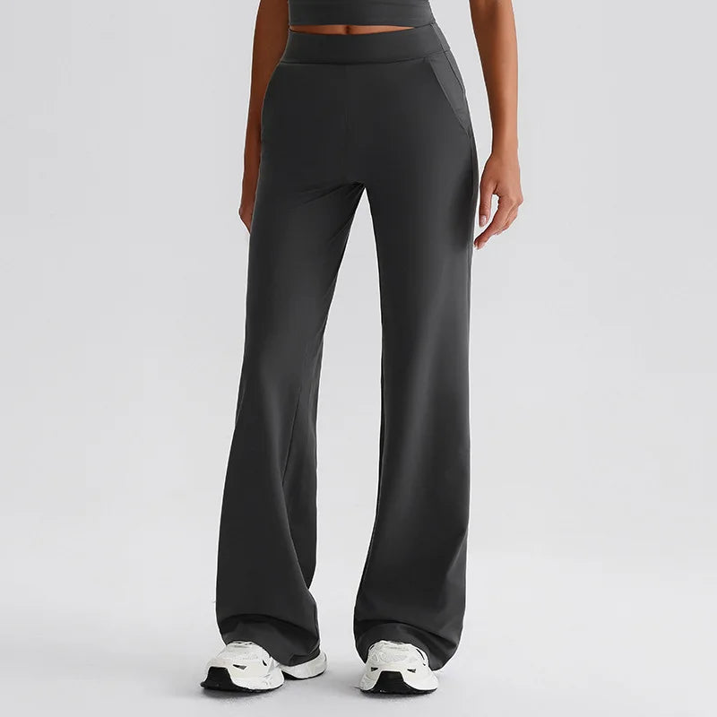 Recycled polyester knit high waist straight cut jogger pants with pocket women's - product image
