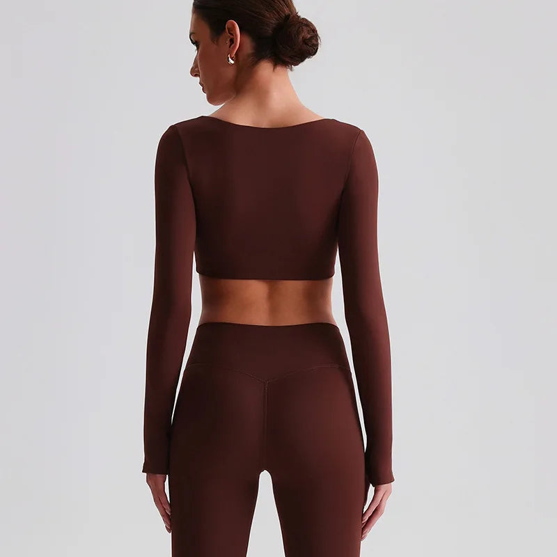 Recycled polyester padded long sleeve crop top plain workout gym shirt - product image