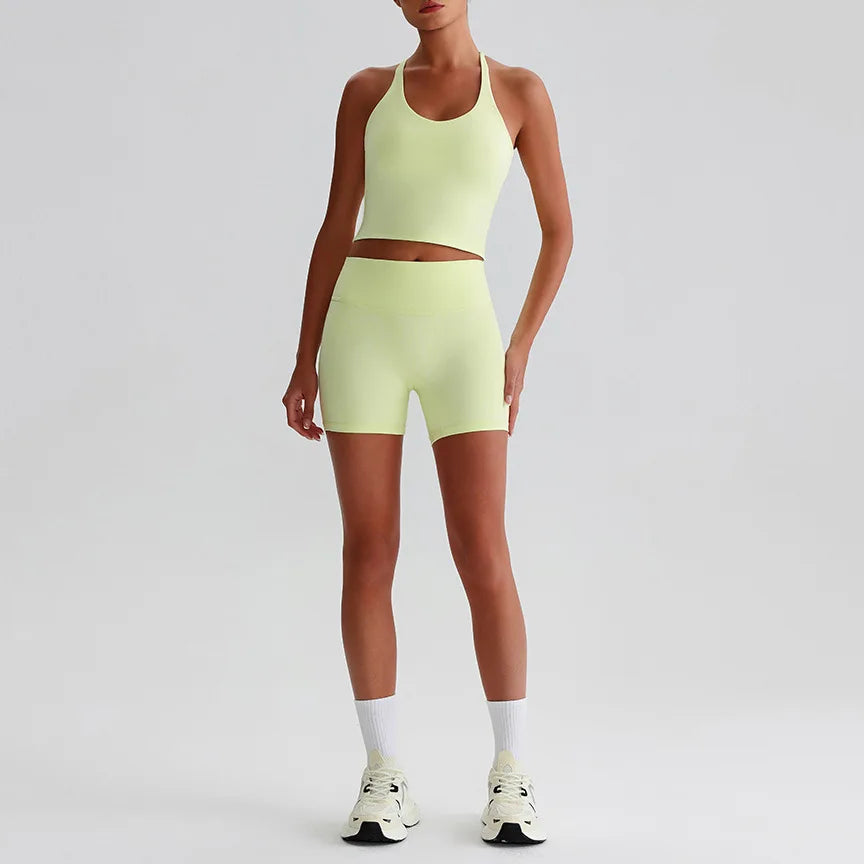 Recycled polyester women's 2-piece workout set sports bra and biker shorts - product image