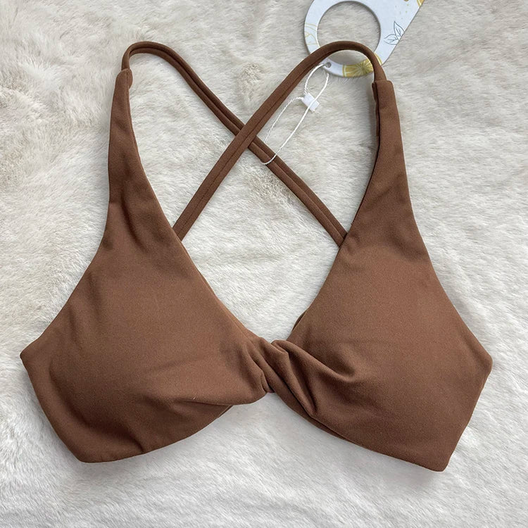 Sculpt peach cross strappy padded front twist yoga bra with quick dry nylon spandex - product image