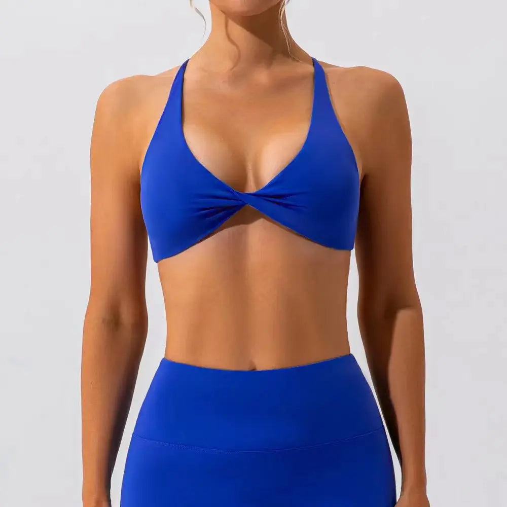 Sculpt peach cross strappy padded front twist yoga bra with quick dry nylon spandex - product image