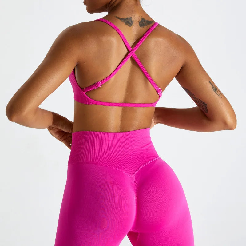 Seamless adjustable strap gym fitness bras cross back sports bras - product image