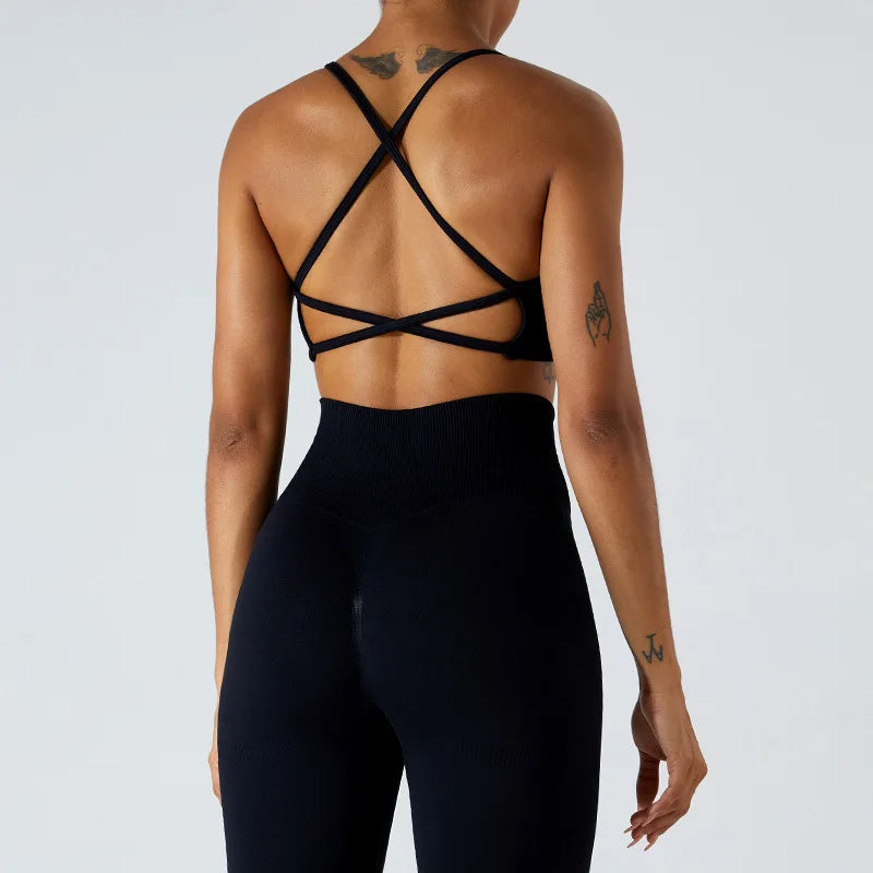 Seamless knit nylon cross back fitness sports bra - product image