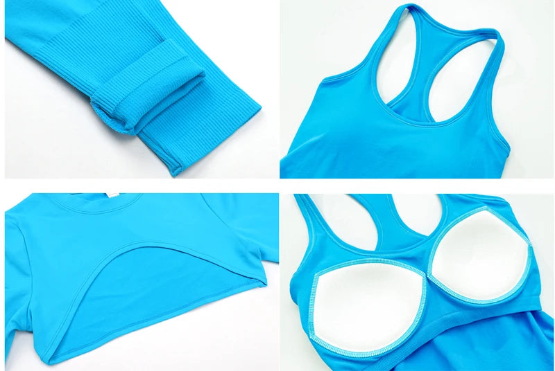 Seamless racerback knit nylon crop top and bolero shrug set - product image