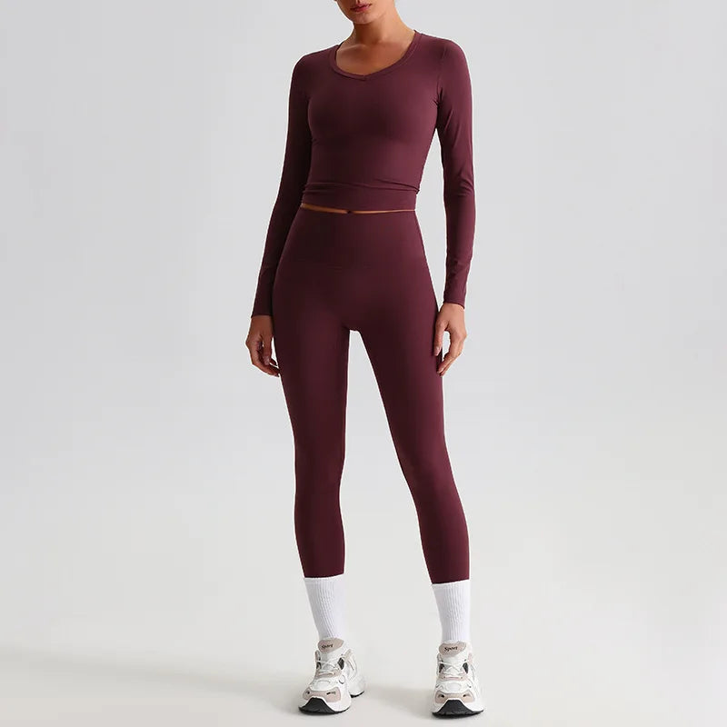 Hi Cloud Women'S Short Sleeve Top High Waist Leggings Nylon Spandex - Product Image