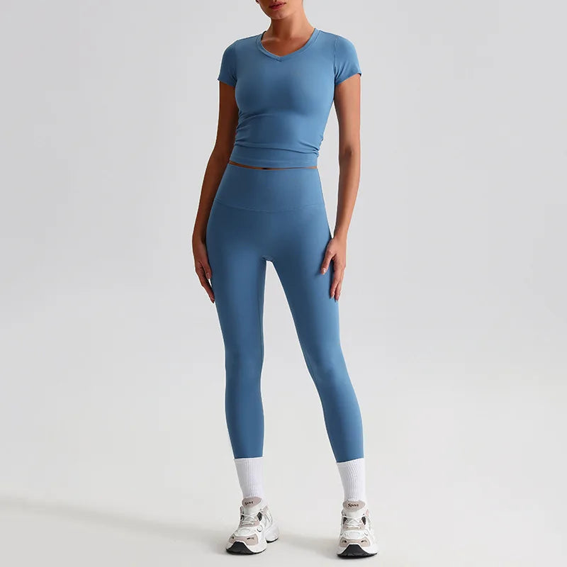 Hi Cloud Women'S Short Sleeve Top High Waist Leggings Nylon Spandex - Product Image