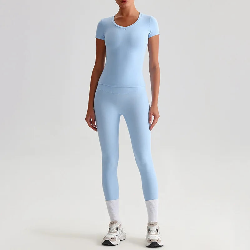 Hi Cloud Women'S Short Sleeve Top High Waist Leggings Nylon Spandex - Product Image