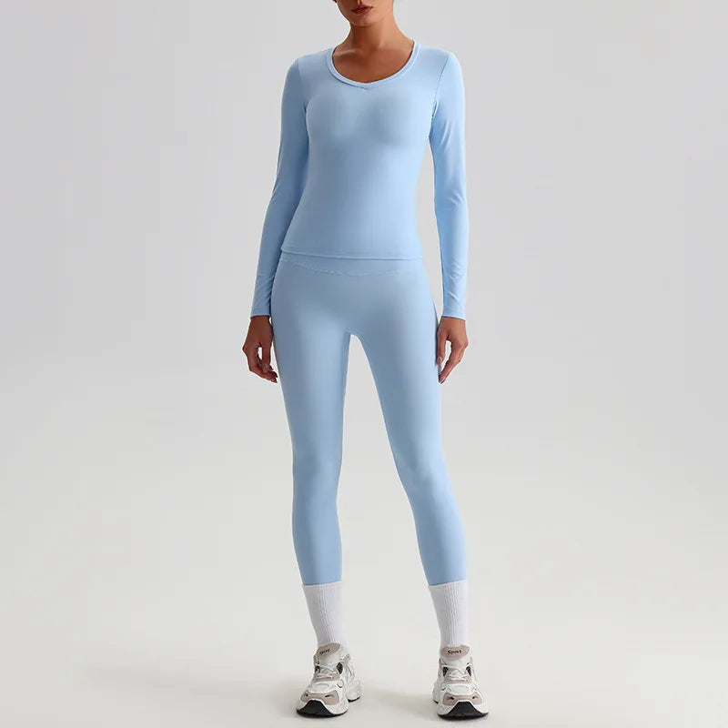Hi Cloud Women'S Short Sleeve Top High Waist Leggings Nylon Spandex - Product Image