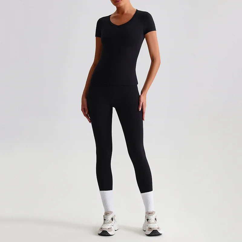 Hi Cloud Women'S Short Sleeve Top High Waist Leggings Nylon Spandex - Product Image