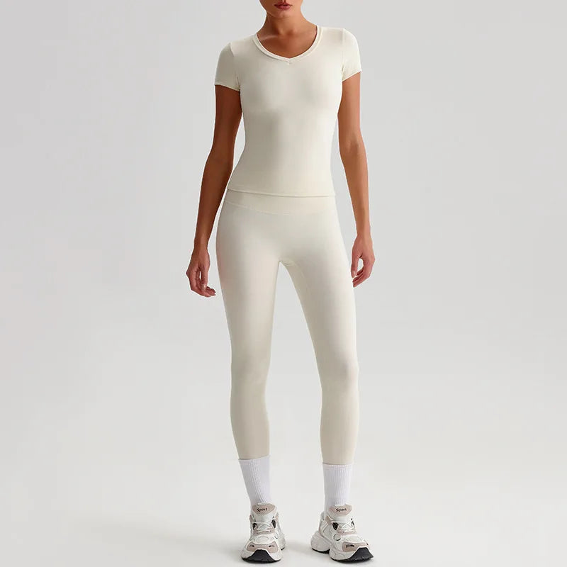 Hi Cloud Women'S Short Sleeve Top High Waist Leggings Nylon Spandex - Product Image